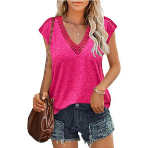 Zeagoo Women’s Summer Casual Vneck Cap Sleeve Guipure Lace Shirt Blouse